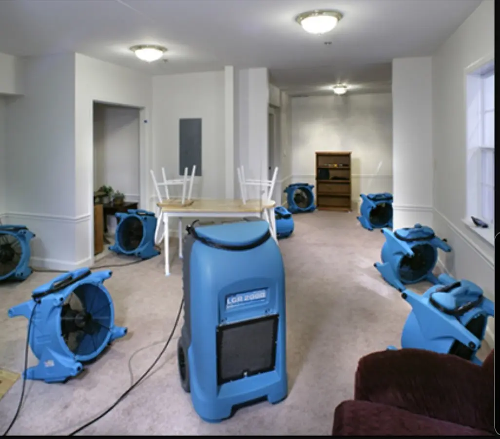Air movers and dehumidifier setup for Water Extraction & Removal in Enfield
